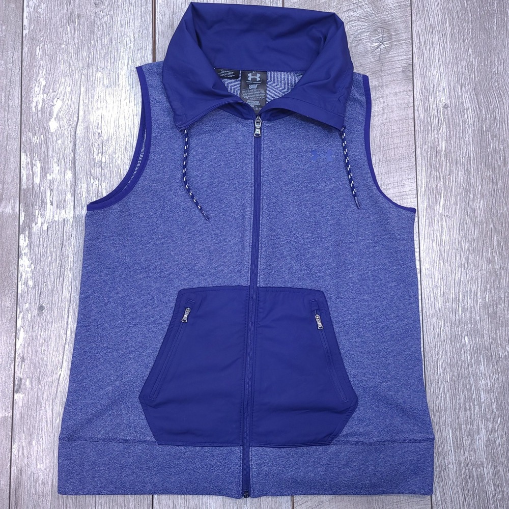 Under Armour ColdGear Vest Womens Size Large Blue Full Zip Fitted Stretch